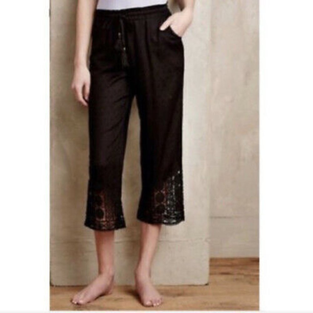 Anthropologie E by Eloise Swiss Dot Capri Pants With Crochet Lace Hem Women's S